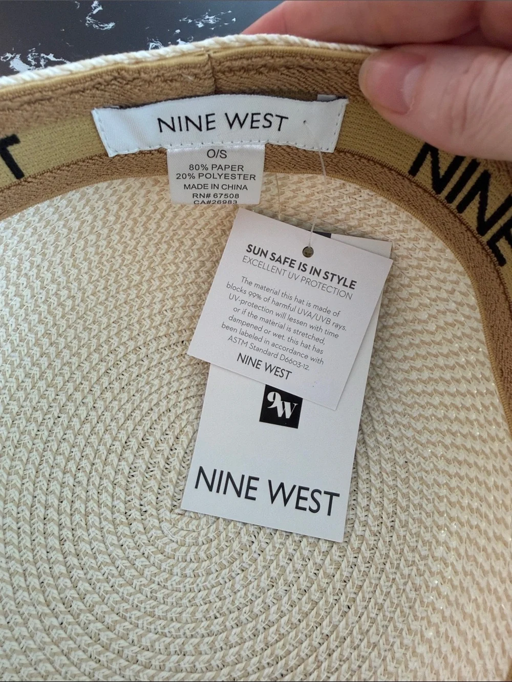 NWT Nine West Light Cream Straw Visor with Bow Trim